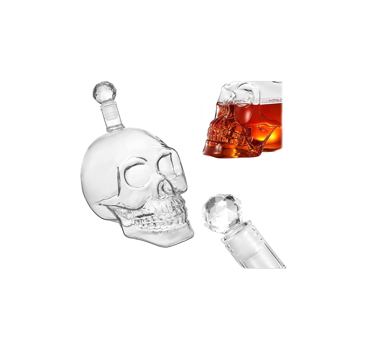 FUMOIR - 1000ml glass skull decanter with cork closure.